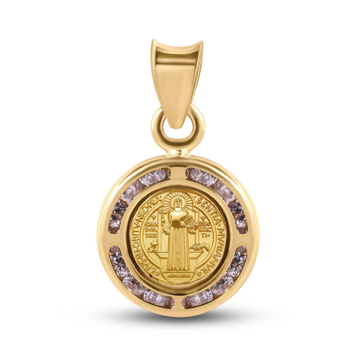 14 Karat Yellow Gold 11.5mm Saint Benedict Medal Clear CZ Pendant - 14P00107