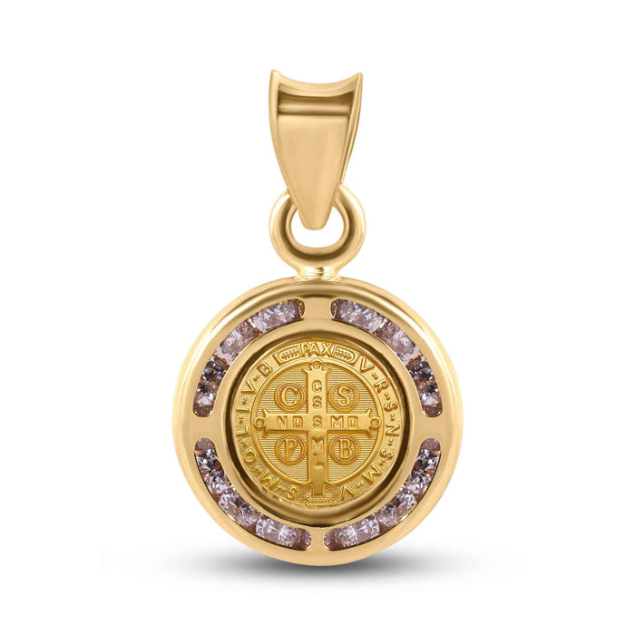 14 Karat Yellow Gold 11.5mm Saint Benedict Medal Clear CZ Pendant - 14P00107
