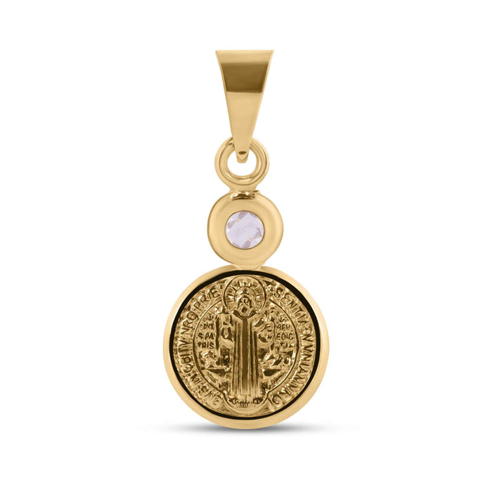 14 Karat Yellow Gold 11mm Saint Benedict Medal Clear CZ Pendant - 14P00108