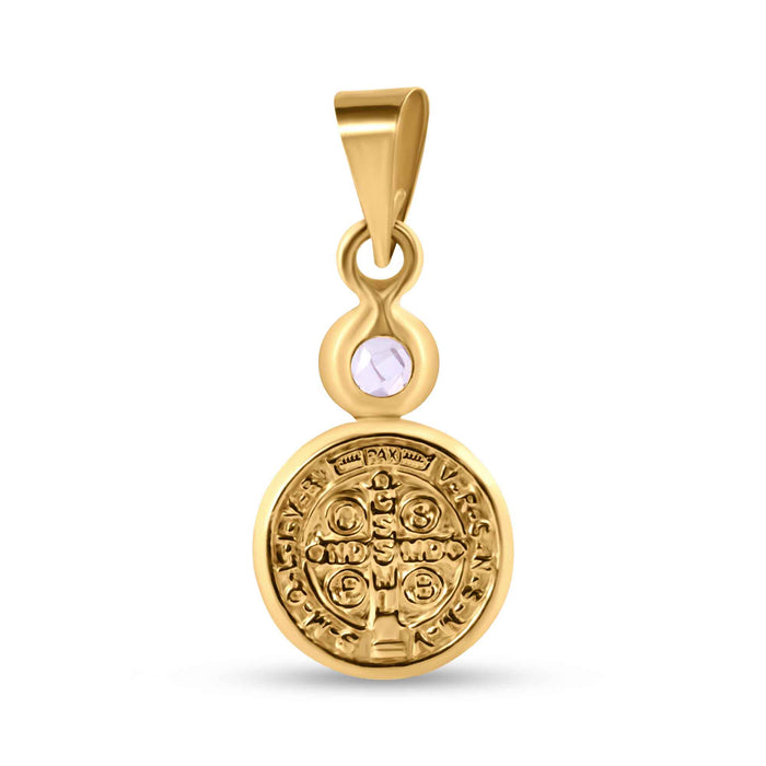 14 Karat Yellow Gold 11mm Saint Benedict Medal Clear CZ Pendant - 14P00108