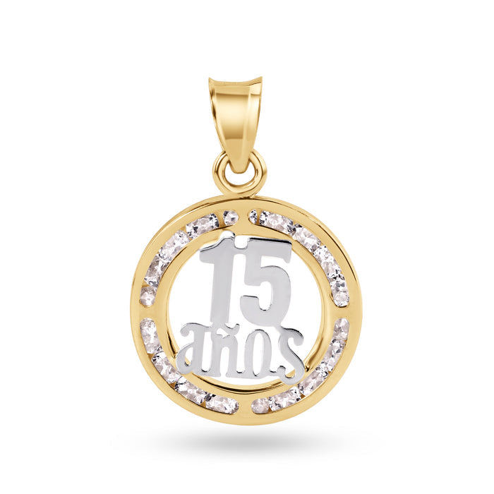 14 Karat Yellow Gold 15.5mm Quinceañera 15 Anos Clear CZ Pendant - 14P00109