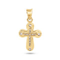 14 Karat Yellow Gold Beaded Cross Clear CZ Pendant - 14P00111