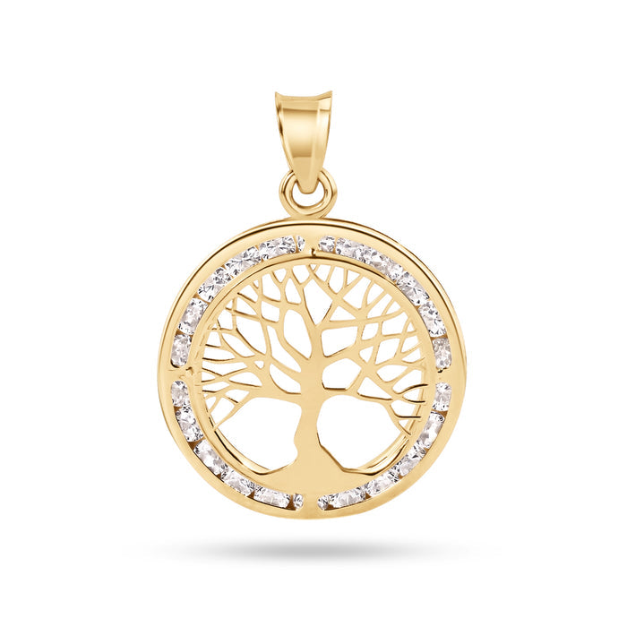 14 Karat Yellow Gold 19mm Tree of Life CZ Pendant - 14P00114