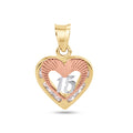 14 Karat Yellow Gold Heart 2 Tone Quinceañera 15 Anos Diamond Cut Clear CZ Pendant - 14P00115