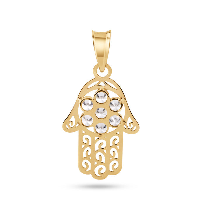 14 Karat Yellow Gold Hamsa Clear CZ Pendant - 14P00118