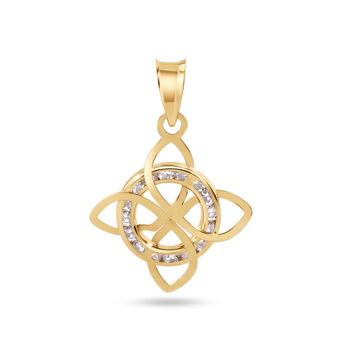 14 Karat Yellow Gold Witches Knot Nudo De Bruja Clear CZ Small Pendant - 14P00119