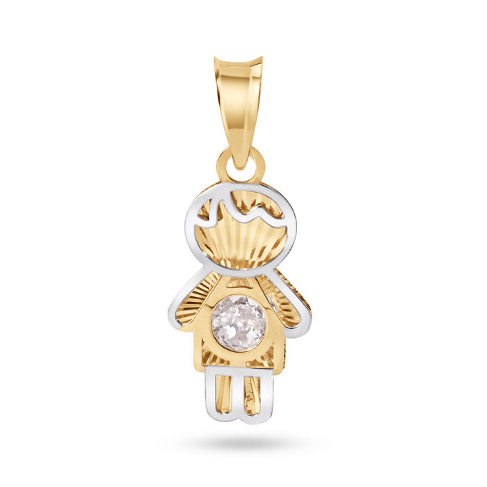 14 Karat Yellow Gold 2 Tone 20mm Diamond Cut Oval Sharp Edge Bezel Guadalupe Clear CZ Pendant - 14P00121