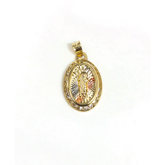 14 Karat Yellow Gold 3 Tone Diamond Cut CZ St. Jude Medallion Pendant - 14P00122