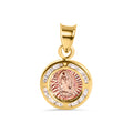 14 Karat Yellow Gold Round Our Lady of Guadalupe Two Tone Diamond Cut Clear CZ 11mm Pendant - 14P00124