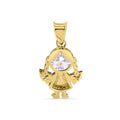 14 Karat Yellow Gold Girl Cutout Diamond Cut Clear CZ Pendant - 14P00136