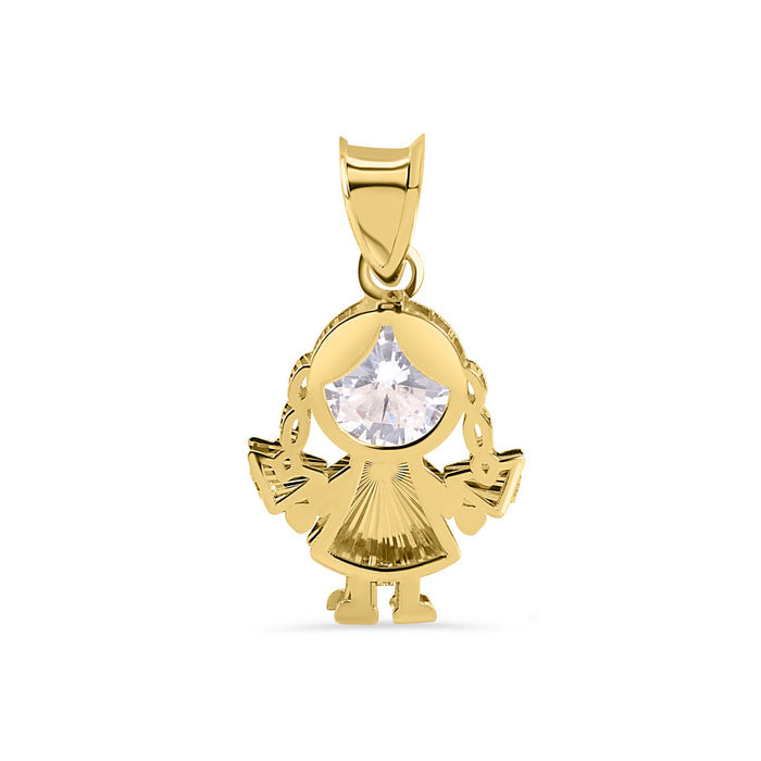 14 Karat Yellow Gold Girl Cutout Diamond Cut Clear CZ Pendant - 14P00136