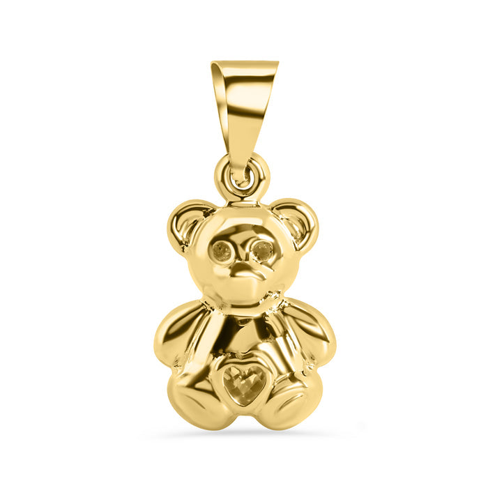 14 Karat Yellow Gold Teddy Bear Heart Clear CZ Pendant - 14P00138