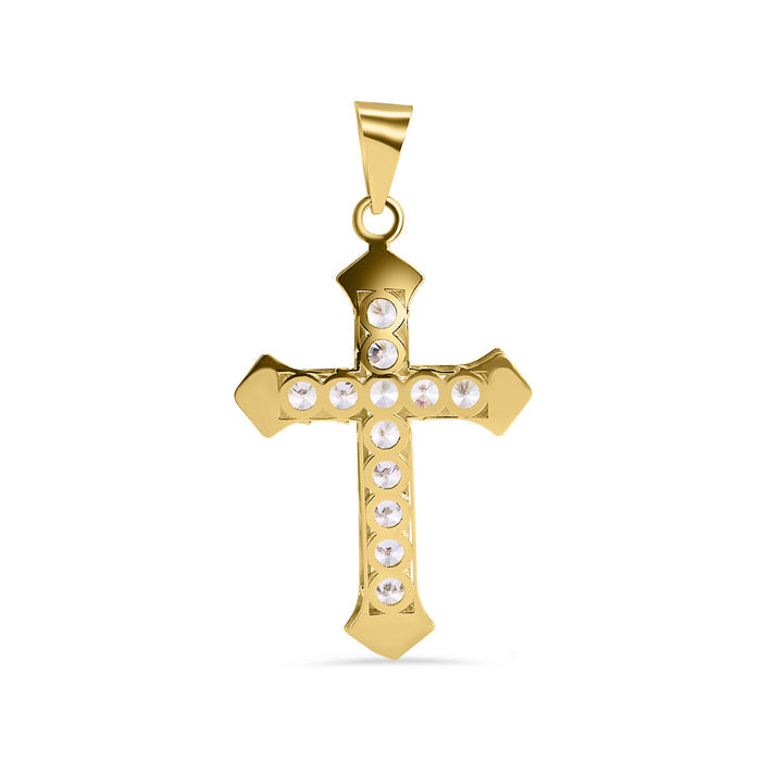 14 Karat Yellow Gold Multi Faceted Cross Clear CZ Pendant - 14P00140