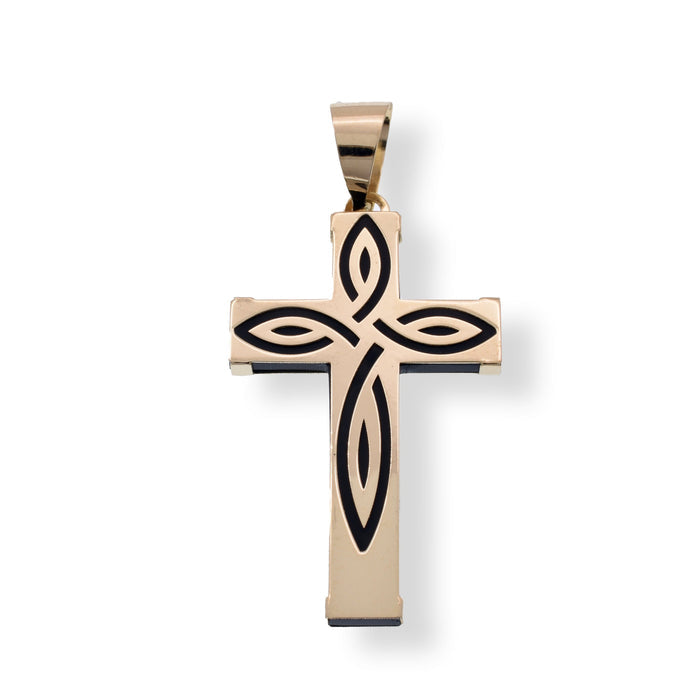 14 Karat Yellow Gold Celtic Accented Cross Black Enamel 15.9mm x 20.5mm Pendant - 14P00171