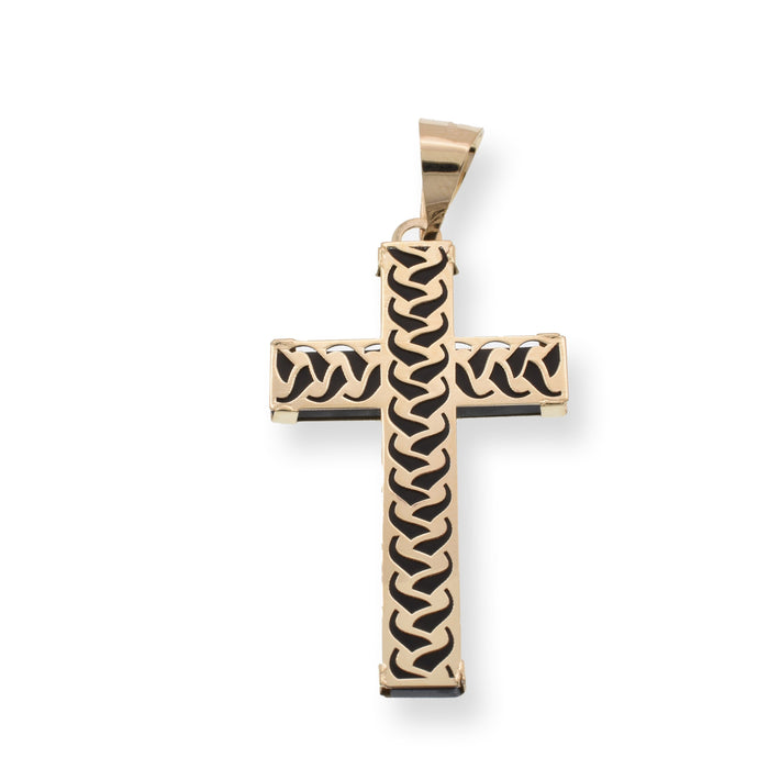 14 Karat Yellow Gold Accented Cross Black Enamel 15.9mm x 20.8mm Pendant - 14P00172