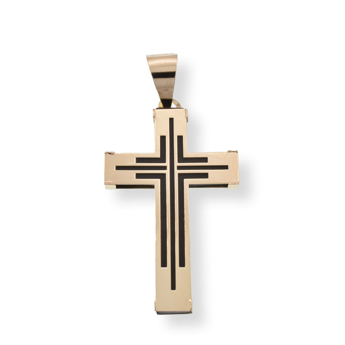 14 Karat Yellow Gold Outline Design Cross Black Enamel 20.8mm x 33.5mm Pendant - 14P00173