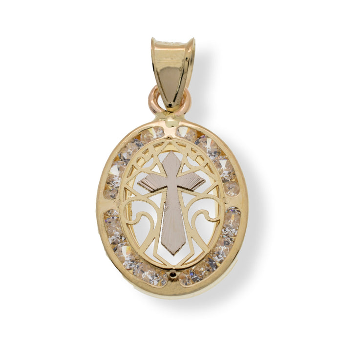 14 Karat Yellow Gold Oval Abstract Diamond Cut Cross Clear CZ 12.2mm x 15.4mm Pendant - 14P00174