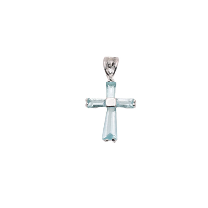 925 Rhodium Plated Sterling Silver Birthstone Cross Charm  - CHARM00100