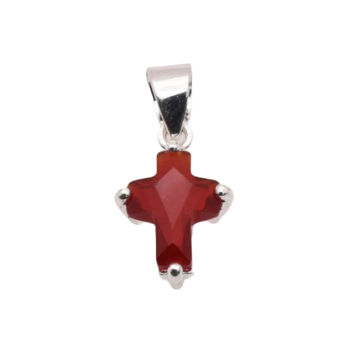 925 Rhodium Plated Sterling Silver Birthstone Cross Charm  - CHARM00101