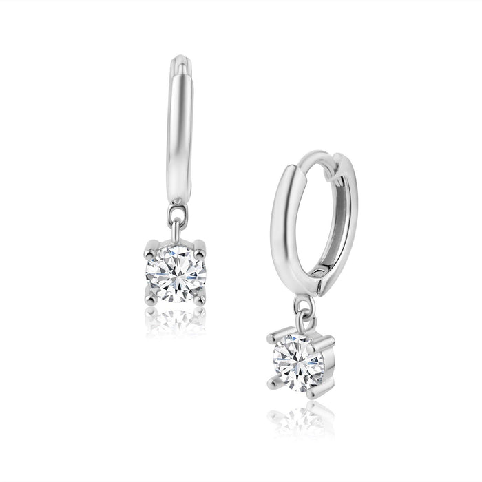 Silver 925 12.5mm Dangling Clear CZ Hoop Earring - SRE00001 | Silver Palace Inc.