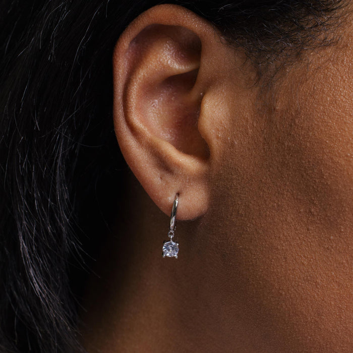 925 Sterling Silver 12.5mm Dangling Clear CZ Hoop Earring - SRE00001