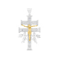 925 Sterling Silver 2 Toned Plated Caravaca Cross Clear CZ Pendant - GMP00116RG