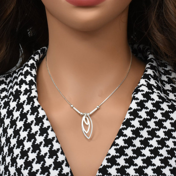 925 Sterling Silver Ascending Almond Drop Necklace - SPN00011