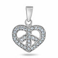 925 Sterling Silver Basic Heart Peace Sign CZ Charm - CHARM0014 | Silver Palace Inc.