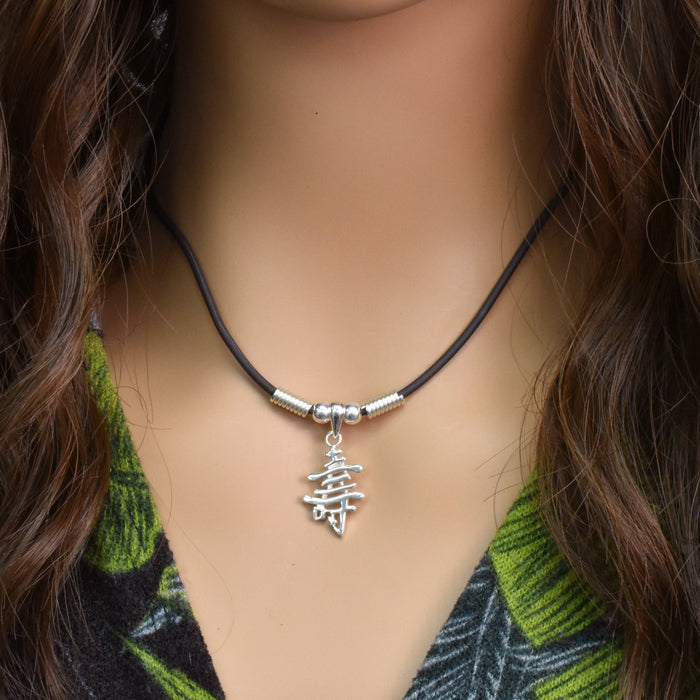 925 Sterling Silver Chinese Character Long Life Rubber Necklace - SPN00004