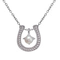 Silver 925 Clear Rhodium Plated Horse Shoe Pearl Center Necklace - BGP01374 | Silver Palace Inc.