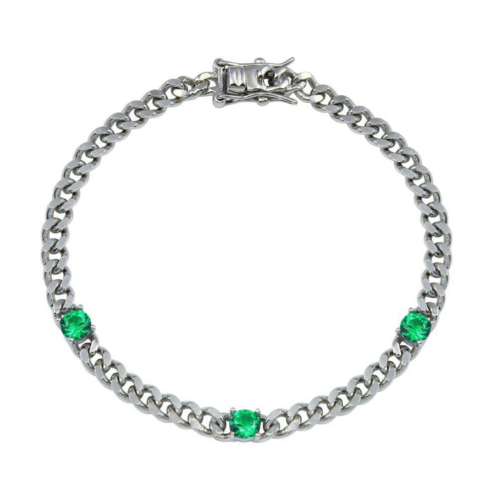 Silver 925 Green CZ Curb Link Bracelet - BGB00357GRN | Silver Palace Inc. #color_green