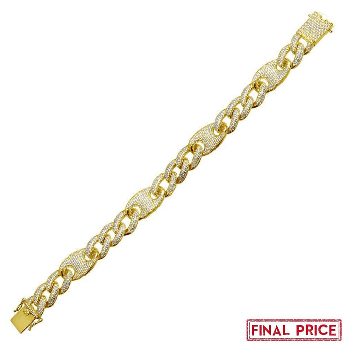 Silver 925 Gold Plated CZ Encrusted Figaro Mariner Bracelet 14.5mm - GMB00077GP | Silver Palace Inc. #plating_gold
