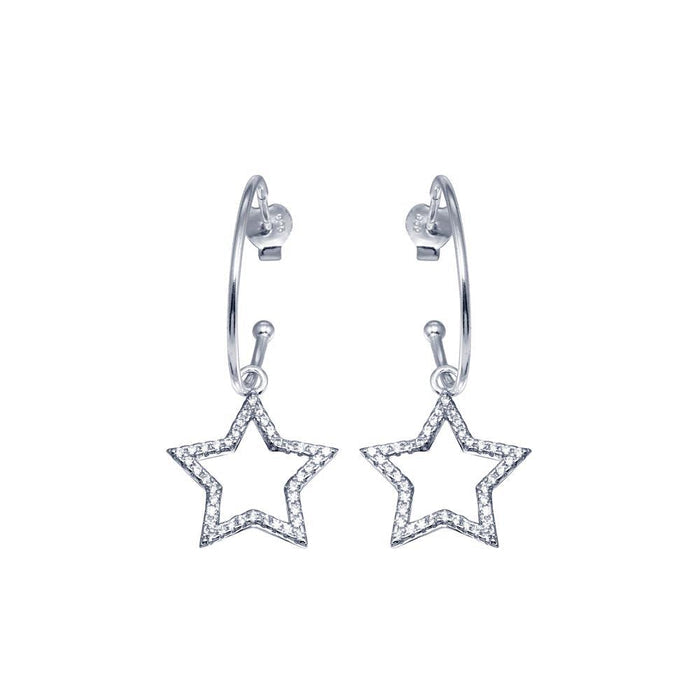Silver 925 CZ Semi Hoop Dangling Star - BGE00665 | Silver Palace Inc.