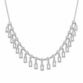925 Sterling Silver Dangling Baguette and Round CZ Cascading Fringe Necklace - STP01812