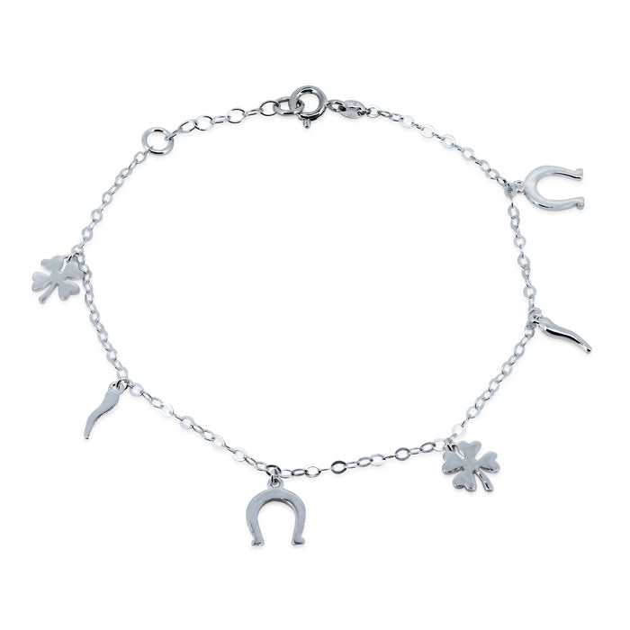 Silver 925 High Polished Lucky Charms Link Anklets - DIA00009 | Silver Palace Inc.