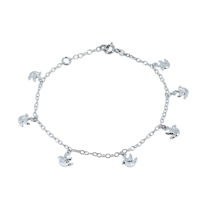 Silver 925 High Polished Outline Dove Charm Link Anklets - DIA00008 | Silver Palace Inc.