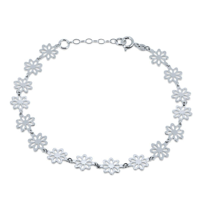 Silver 925 High Polished Outline Flower Link Anklets - DIA00007 | Silver Palace Inc.
