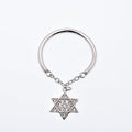 925 Sterling Silver Nickel Free Rhodium Plated Half Ring Chain Dangling Star of David Clear CZ Ring - STR01013
