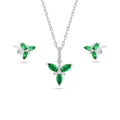 Silver 925 Rhodium Flower Green and Clear CZ Earring and Pendant Set - BGS00624 | Silver Palace Inc.