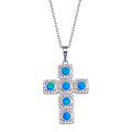 Silver 925  Rhodium Plated Cross Blue and Clear CZ Necklace - BGP01386 | Silver Palace Inc.