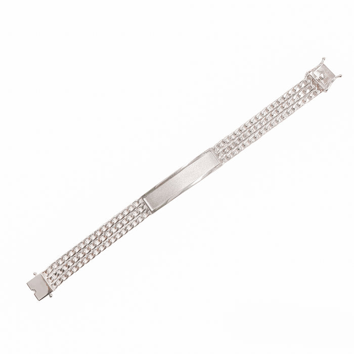 925 Sterling Silver Three Strand Curb 10.5mm Textured ID Bracelet - CDIB00008