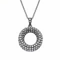 Black Rhodium 925 Sterling Silver Clear CZ Open Circle Pendant Necklace - BGP00694