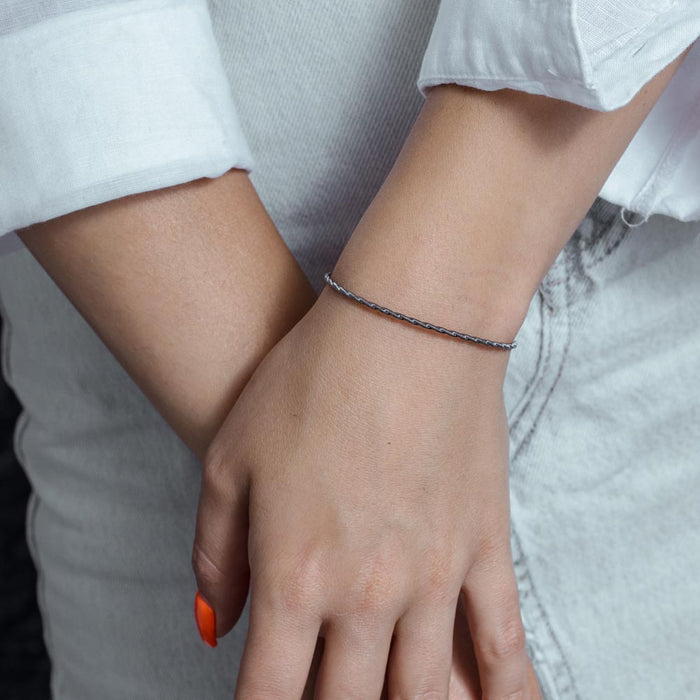 Black Rhodium Plated 925 Sterling Silver Twisted Thin Rope Bangles - ARB00034BLK