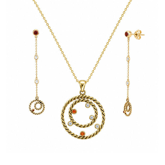 Clearance - Gold Plated 925 Sterling Silver Circle CZ  Rope Necklace and Earrings Set - STS00172