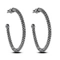Clearance - Sterling 925 Sterling Silver Blk Rhodium Plated Beaded Semi Hoop Earrings - ITE00045BLK