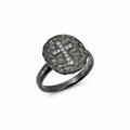 Clearance-Black Rhodium Plated 925 Silver Clear CZ Cross Hammered Ring - STR00625