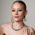 Clearance Black Rhodium Plated 925 Sterling Silver Multi Mesh Strands with Chain Links and Beaded Accent Necklace - ECN00012