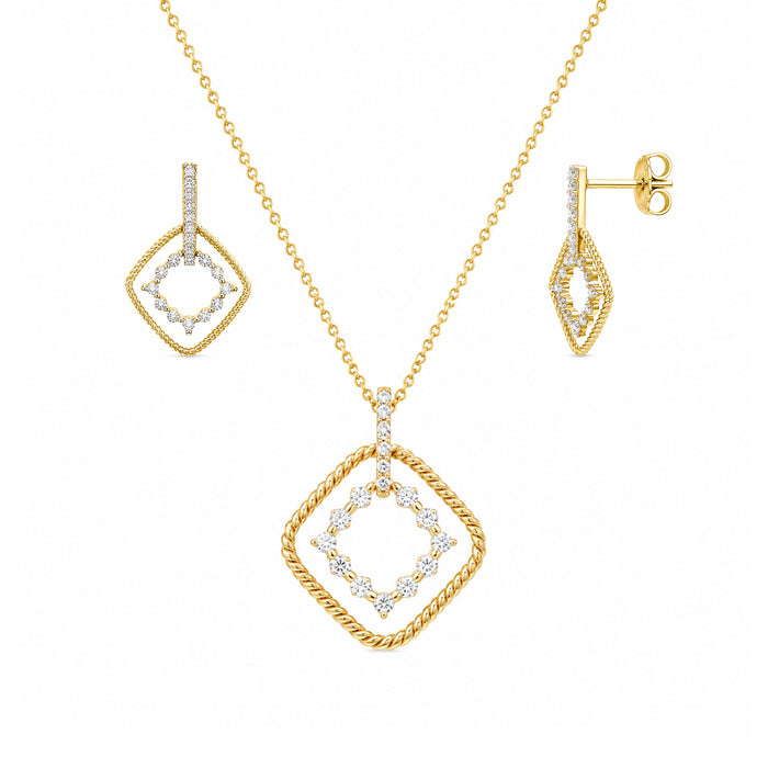 Silver 925 Gold Plated Diamond Shape Dangling CZ Sets - STS00139 | Silver Palace Inc.