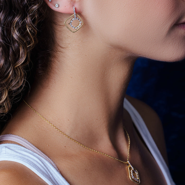 Silver 925 Gold Plated Diamond Shape Dangling CZ Sets - STS00139 | Silver Palace Inc.