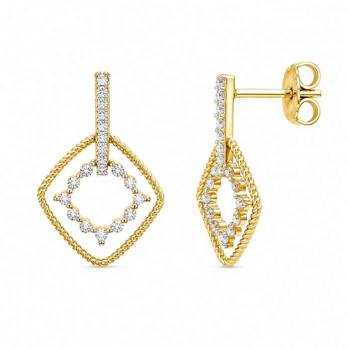 Silver 925 Gold Plated Diamond Shape Dangling CZ Sets - STS00139 | Silver Palace Inc.